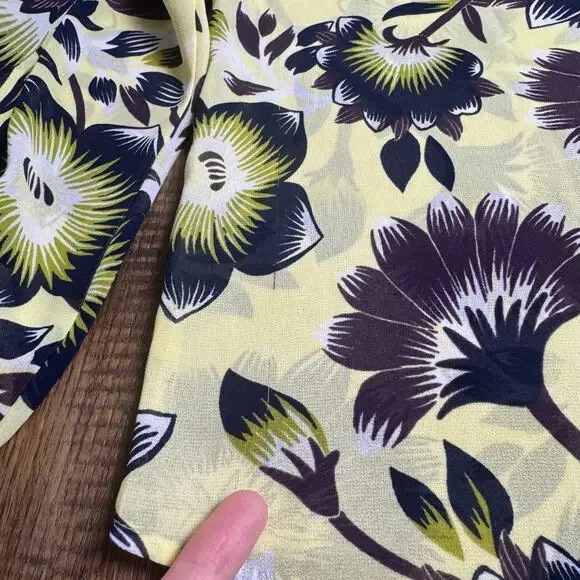 Ann Taylor LARGE sheer yellow floral long sleeve blouse - Picture 8 of 12